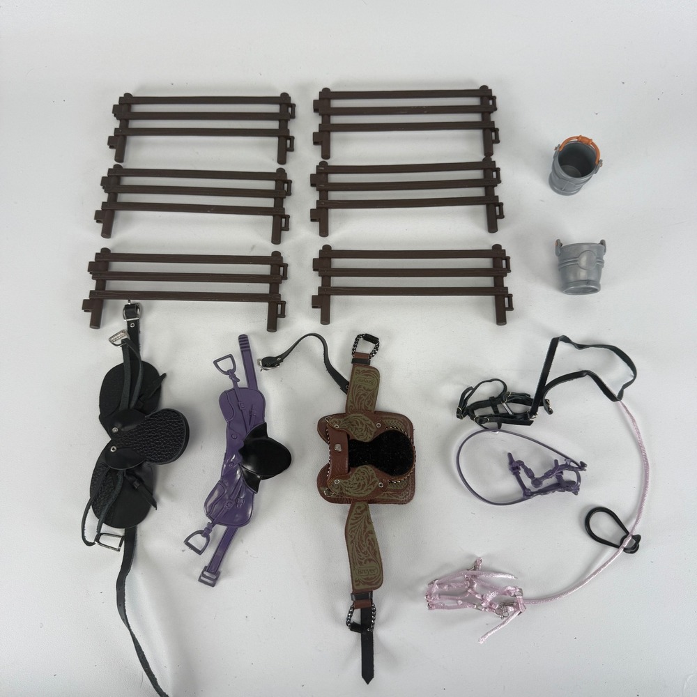 Breyer Horse Accessory Lot Saddles Bridles Halters Fence Buckets 4210334